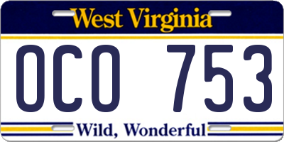 WV license plate OCO753