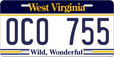 WV license plate OCO755