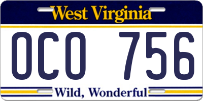 WV license plate OCO756