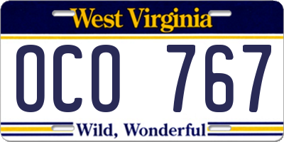 WV license plate OCO767