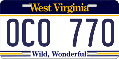 WV license plate OCO770
