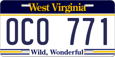 WV license plate OCO771