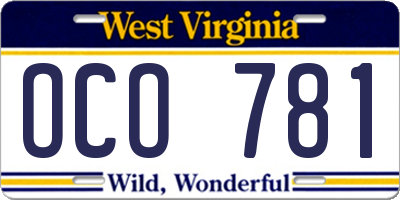 WV license plate OCO781