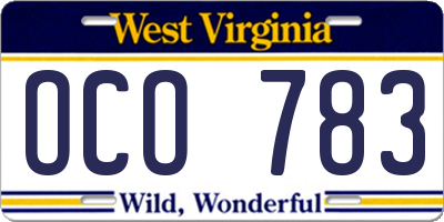 WV license plate OCO783