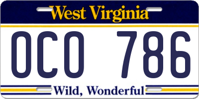 WV license plate OCO786
