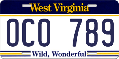 WV license plate OCO789
