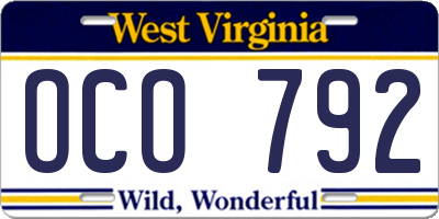 WV license plate OCO792