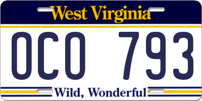 WV license plate OCO793