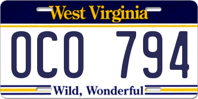 WV license plate OCO794