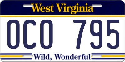 WV license plate OCO795