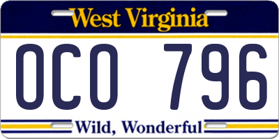 WV license plate OCO796