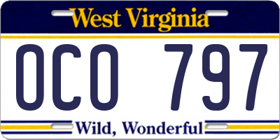 WV license plate OCO797