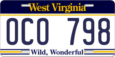 WV license plate OCO798