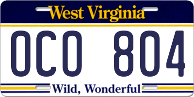 WV license plate OCO804
