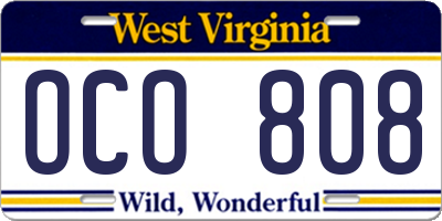 WV license plate OCO808