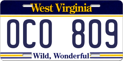 WV license plate OCO809