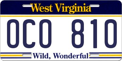 WV license plate OCO810