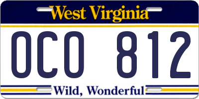 WV license plate OCO812