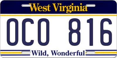 WV license plate OCO816