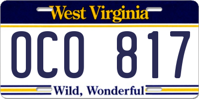 WV license plate OCO817