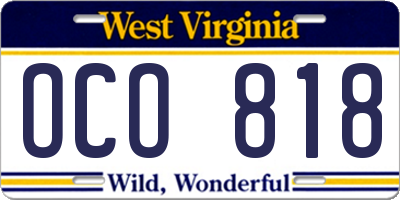 WV license plate OCO818