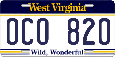 WV license plate OCO820
