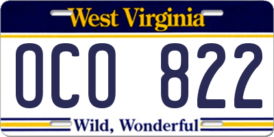 WV license plate OCO822