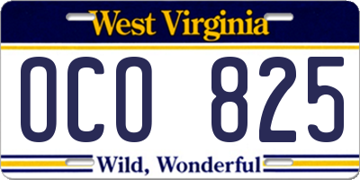WV license plate OCO825
