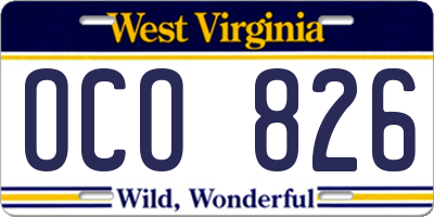 WV license plate OCO826