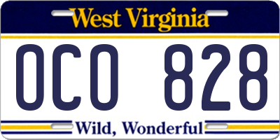 WV license plate OCO828