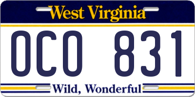 WV license plate OCO831
