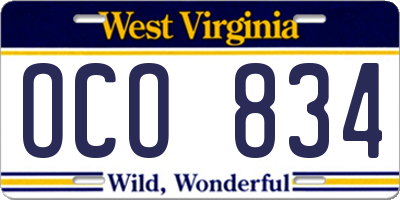 WV license plate OCO834