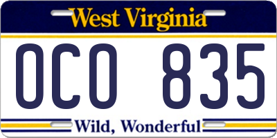 WV license plate OCO835