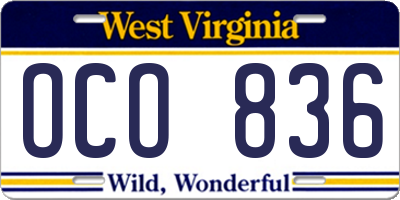 WV license plate OCO836