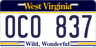 WV license plate OCO837