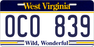 WV license plate OCO839