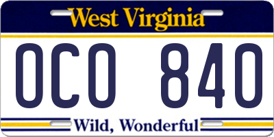 WV license plate OCO840