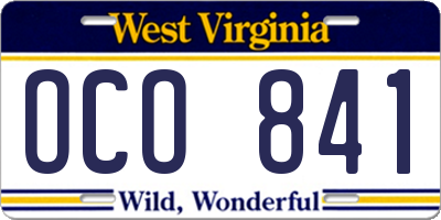 WV license plate OCO841