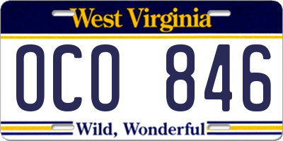 WV license plate OCO846
