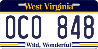 WV license plate OCO848