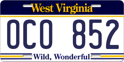 WV license plate OCO852