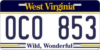 WV license plate OCO853