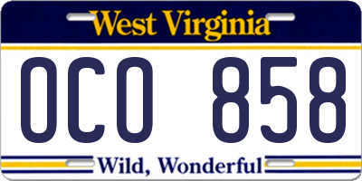 WV license plate OCO858