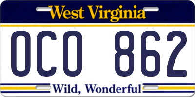 WV license plate OCO862