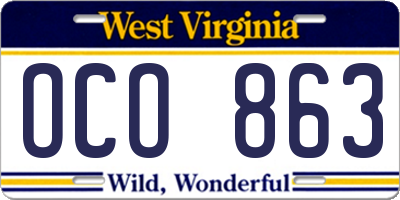 WV license plate OCO863