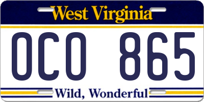 WV license plate OCO865