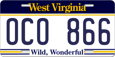 WV license plate OCO866