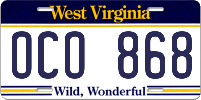 WV license plate OCO868