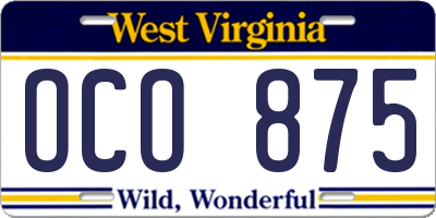 WV license plate OCO875