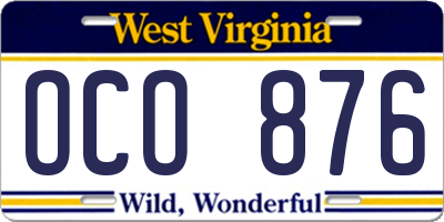 WV license plate OCO876